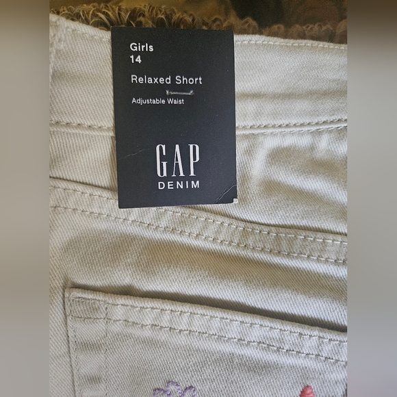 NWT Gap Girls shorts embroidered denim high rise adjustable waist beige - Picture 7 of 11